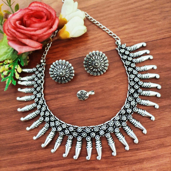 Oxidised silver online choker necklace set