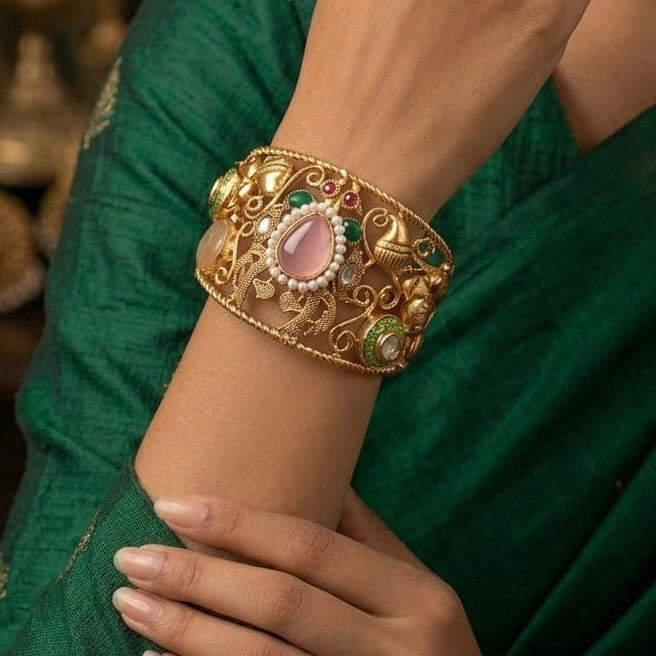 Kundan Kada Cuff Bracelet – Statement Bangle