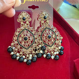 NOOR- Polki Style Earrings with Pearl & Bead Drops
