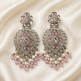 GLMZ002- Emerald Kundan Earrings with Pearl & Bead Drops