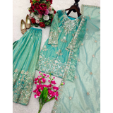WW1268 New Design Trending Organza Net Top & Sharara set