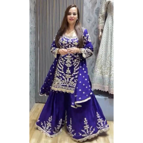 ZD-10091 PREMIUM CHINON SILK SHARARA SUIT