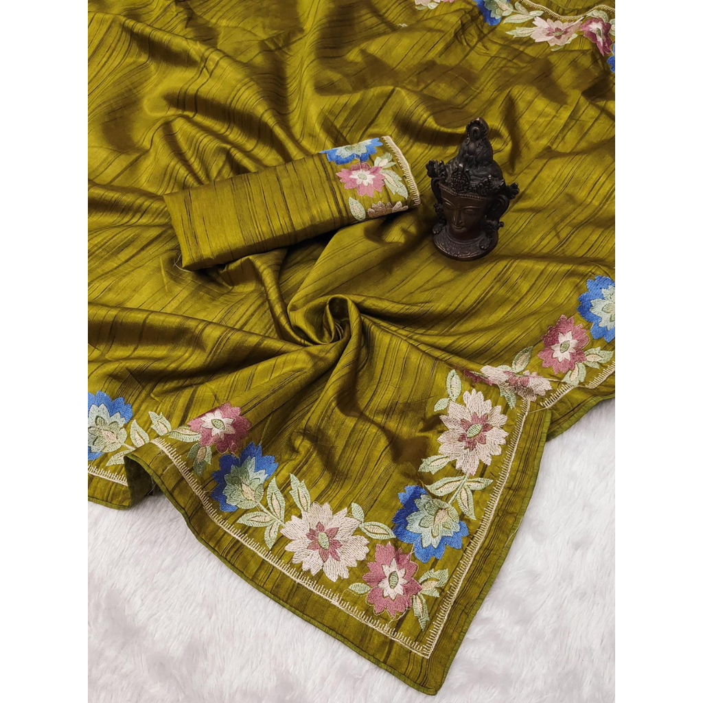 Traditional Soft Gadhwal Silk Embroidered Sarees