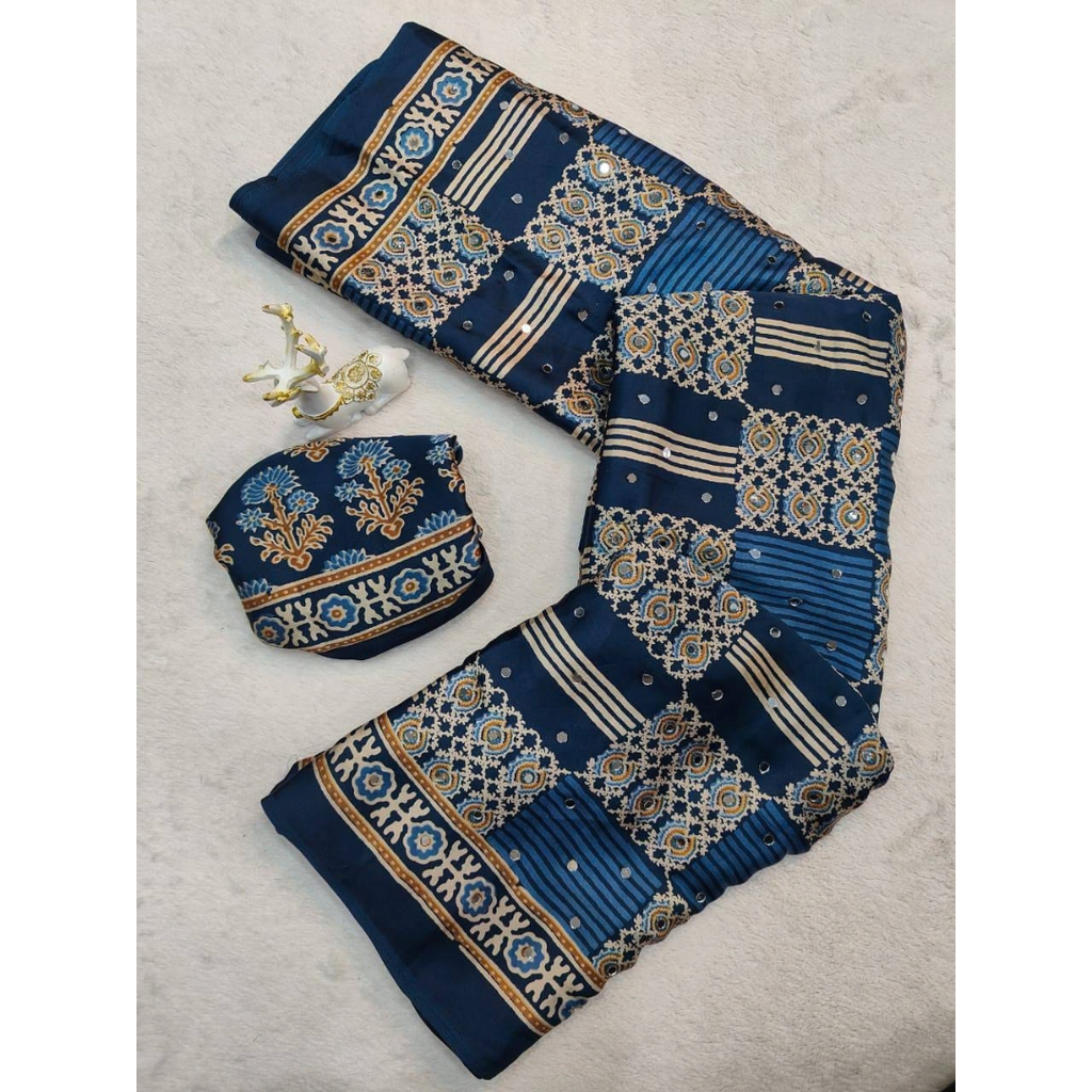 SF- 1117 Semi Gajji Ajrakh Print with Mirror
