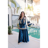 LW-9307 VELVET TOP-PALAZZO CO-OD SET WITH BATWA