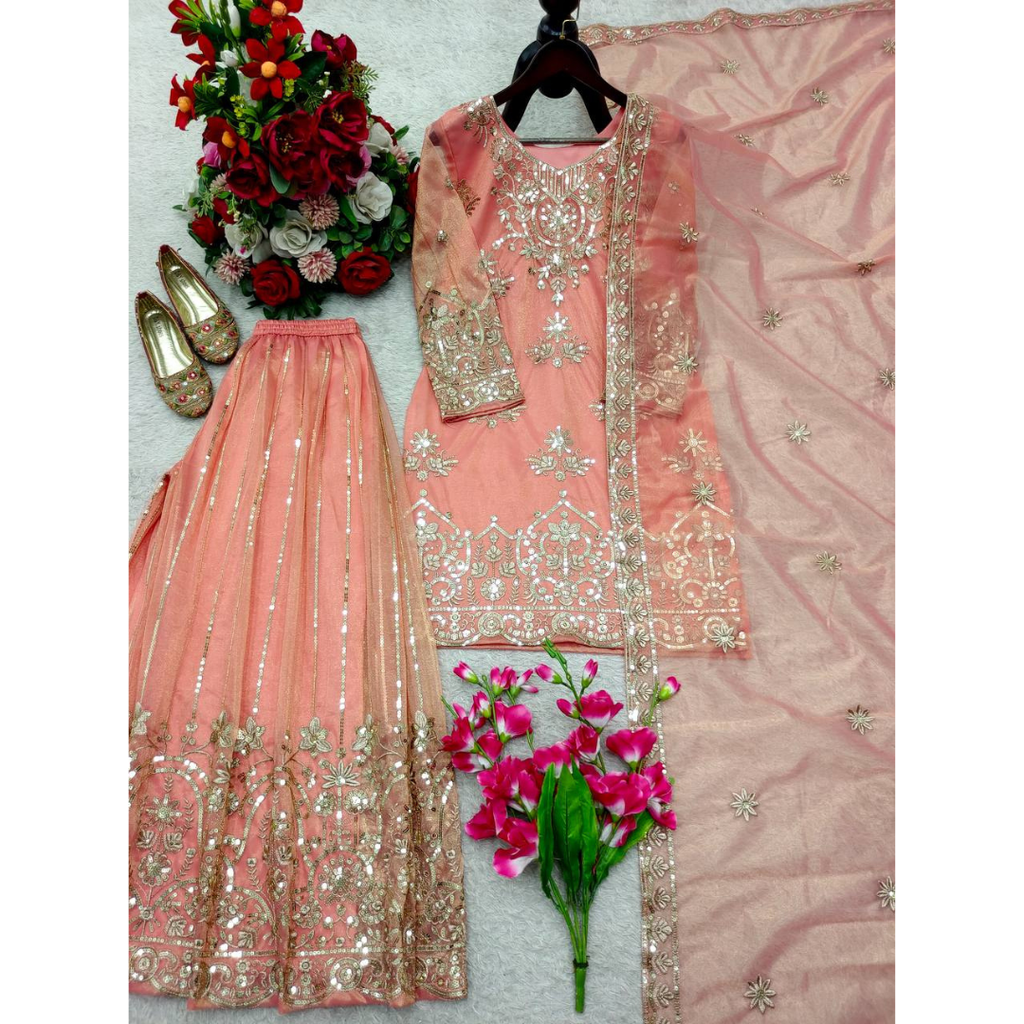 WW1268 New Design Trending Organza Net Top & Sharara set