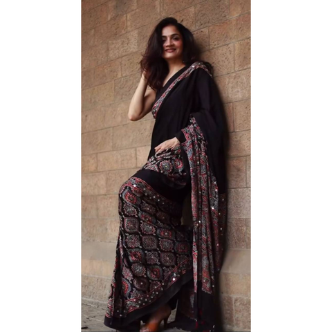 NC-5585 Most Demanding Ajrakh Mirrorwork saree collection