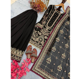 Đěsigner Heavy Faux Georgette Top Plazzo & Dupatta Set