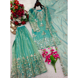 WW1268 New Design Trending Organza Net Top & Sharara set
