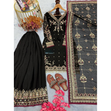 Đěsigner Heavy Faux Georgette Top Plazzo & Dupatta Set