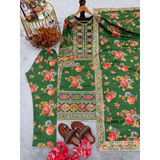 Đěsigner Party Wear Floral Chinon Silk Top Bottom & Dupatta Set