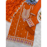 DNO 701 Embroidered Straight Cut Salwar Suit