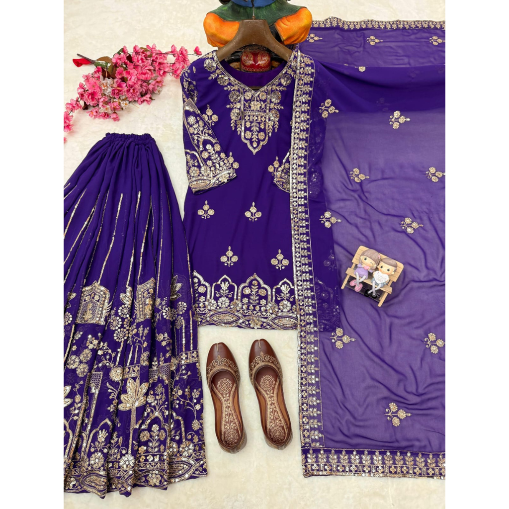 LC- 1458 LAUNCHED KURTI & FLARED SHARARA SET