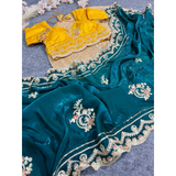 Fendi Satin Silk  Designer Saree Stitched Blouse