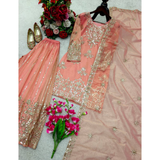 WW1268 New Design Trending Organza Net Top & Sharara set