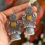Oxy-Style Silver Peacock Jhumka Earrings