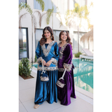LW-9307 VELVET TOP-PALAZZO CO-OD SET WITH BATWA