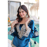 LW-9307 VELVET TOP-PALAZZO CO-OD SET WITH BATWA