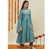 7STAR Girl's Floral Elite Design Thread Work Anarkali Kurta Set