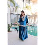LW-9307 VELVET TOP-PALAZZO CO-OD SET WITH BATWA