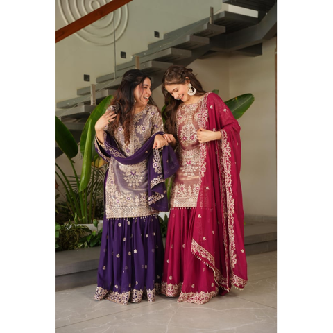 AAYANA-2 Designer Embroidered Top Sharara Palazzo Dupatta Set