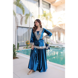 LW-9307 VELVET TOP-PALAZZO CO-OD SET WITH BATWA