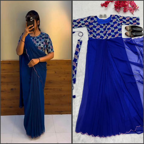 New Trending SEQUENCE BLOUSE Gown Style saree