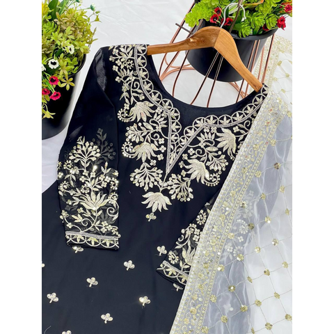 Designer Party Wear Dress Top-Palazzo and Dupatta With Heavy Sequence Embroidery Work