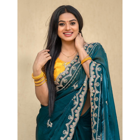 Fendi Satin Silk  Designer Saree Stitched Blouse