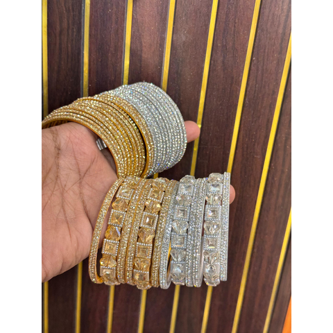 NEW SILVER GOLDEN BANGLES COMBO SET