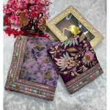 Designer sarees- PRINTED FLORAL ORGANZA SAREES