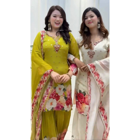 SRK-5301 Designer FLORAL Party Wear Look Top-Palazzo Set