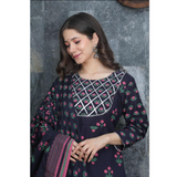 Navy Blue Cotton Jaipuri Style PRINTED Palazzo Set