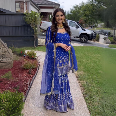 Royal Blue Gharara Sequence Party wear