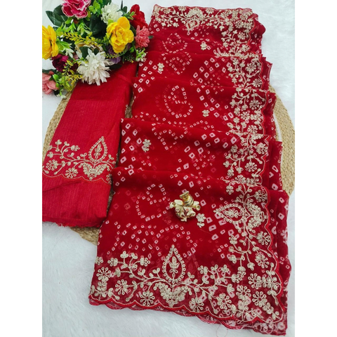 Premium Bandhej Saree UNSTITCHED BLOUSE