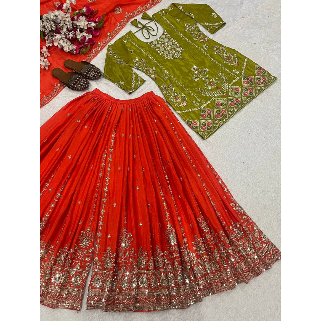 (ND-5049) Heavy chinnon silk palazzo suit