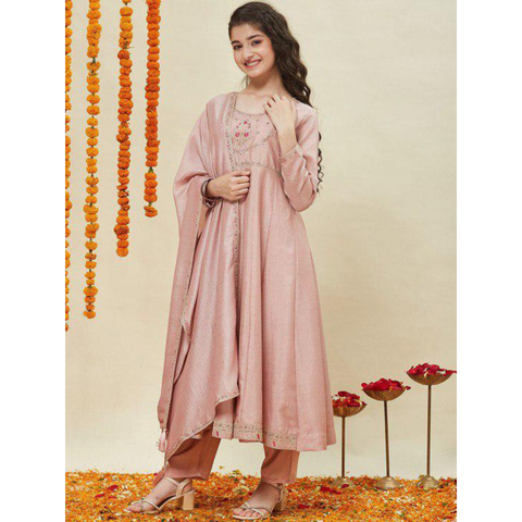 7STAR Girl's Floral Elite Design Thread Work Anarkali Kurta Set