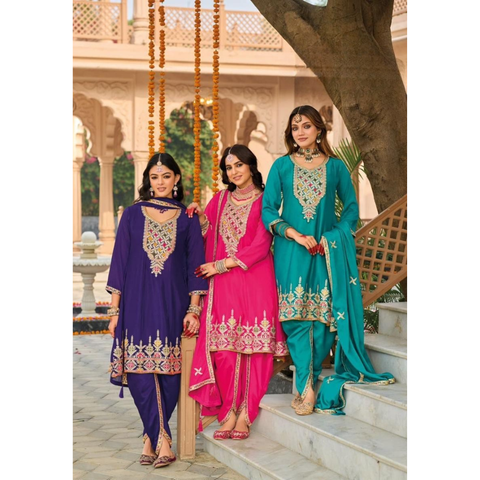 HASRAT Dhoti Style Chinon Embroidery sets