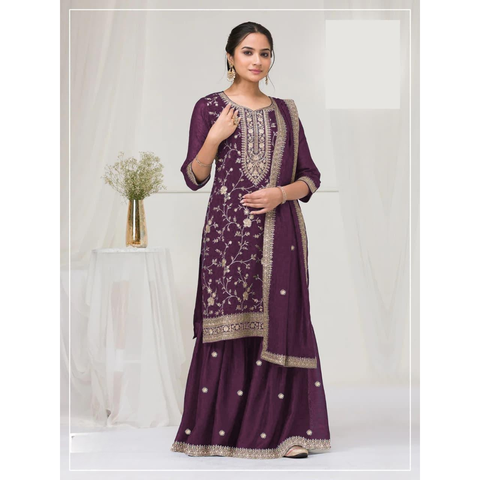 Heavy Embroidery Work Sharara Suit