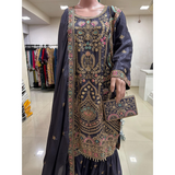 Handwork Gharara set with matching clutch.