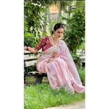 BLOOMING PINK Designer Saree with Stitched Blouse