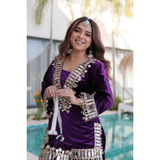 LW-9307 VELVET TOP-PALAZZO CO-OD SET WITH BATWA
