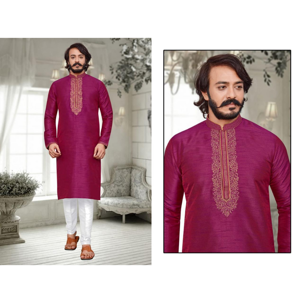 Silk Embroidery Work MEN Kurta With Pajama Set - SIZE 46