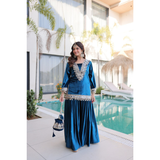 LW-9307 VELVET TOP-PALAZZO CO-OD SET WITH BATWA