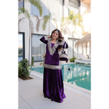 LW-9307 VELVET TOP-PALAZZO CO-OD SET WITH BATWA
