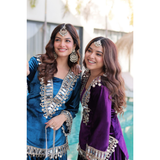 LW-9307 VELVET TOP-PALAZZO CO-OD SET WITH BATWA