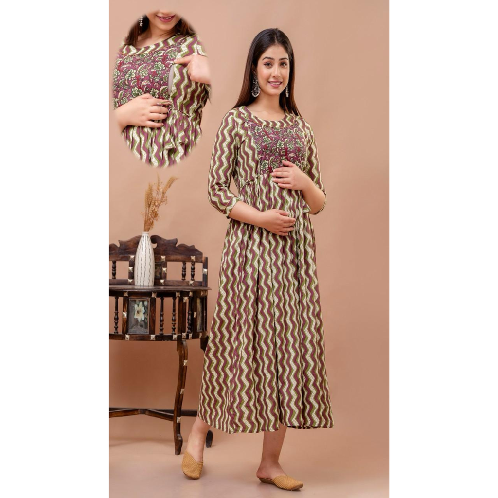Maternity & Feeding PRINTED COTTON GOWNSTYLE KURTI