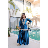 LW-9307 VELVET TOP-PALAZZO CO-OD SET WITH BATWA