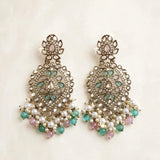 GLMZ002- Emerald Kundan Earrings with Pearl & Bead Drops