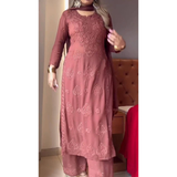 Chikankari Style Top Palazzo & Dupatta Set